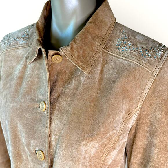 Brandon Thomas Vintage Suede Leather Button Up Jacket Western Women Size M Tan - Picture 6 of 15